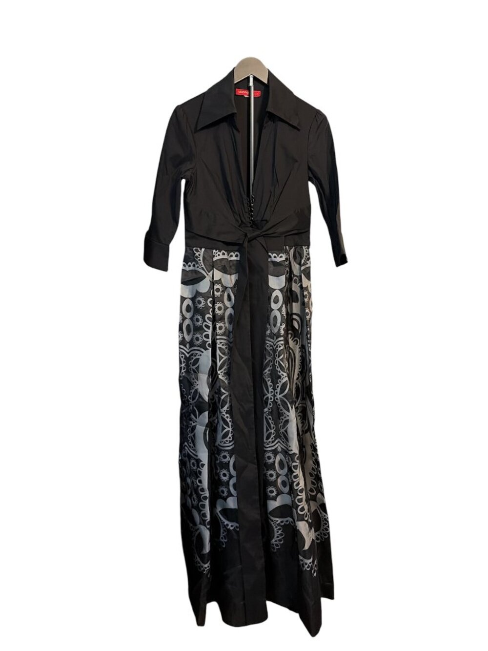 Donna Ricco Collection Black & White Taffeta Full Length Dress - Size 10